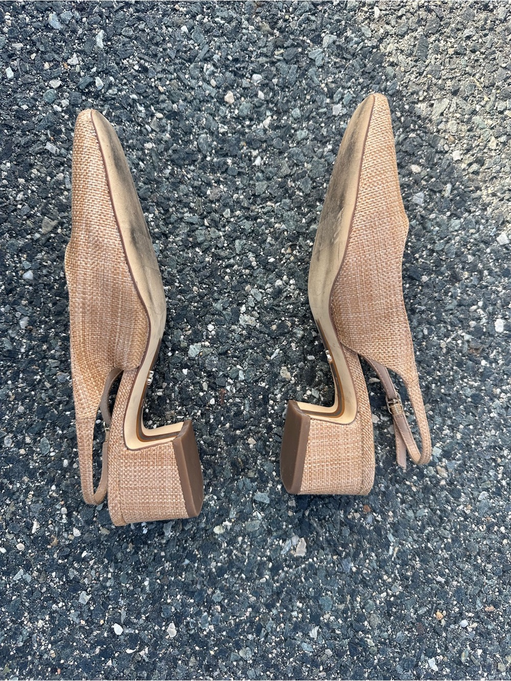 Sam Edelman Tan Textured Slingback Low Block Heel Pumps - Picture 4 of 5